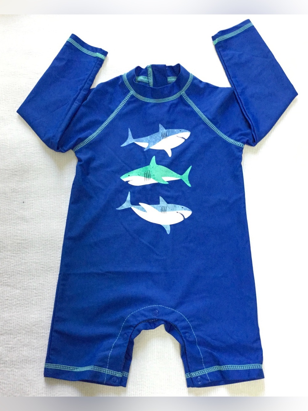 Little Me Blue Baby Shark One-Piece Rashguard Swimsuit Size 24 Month - K706